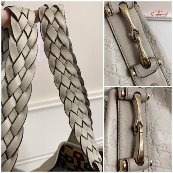 Authentic GUCCI Cream Guccissima Monogram Leather Pelham Large Shoulder Bag - Picture 2 of 13